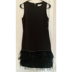 New Tahari Arthur S. Levine Black Zip Sleeveless Dress Size 2 Feather Bottom NWT